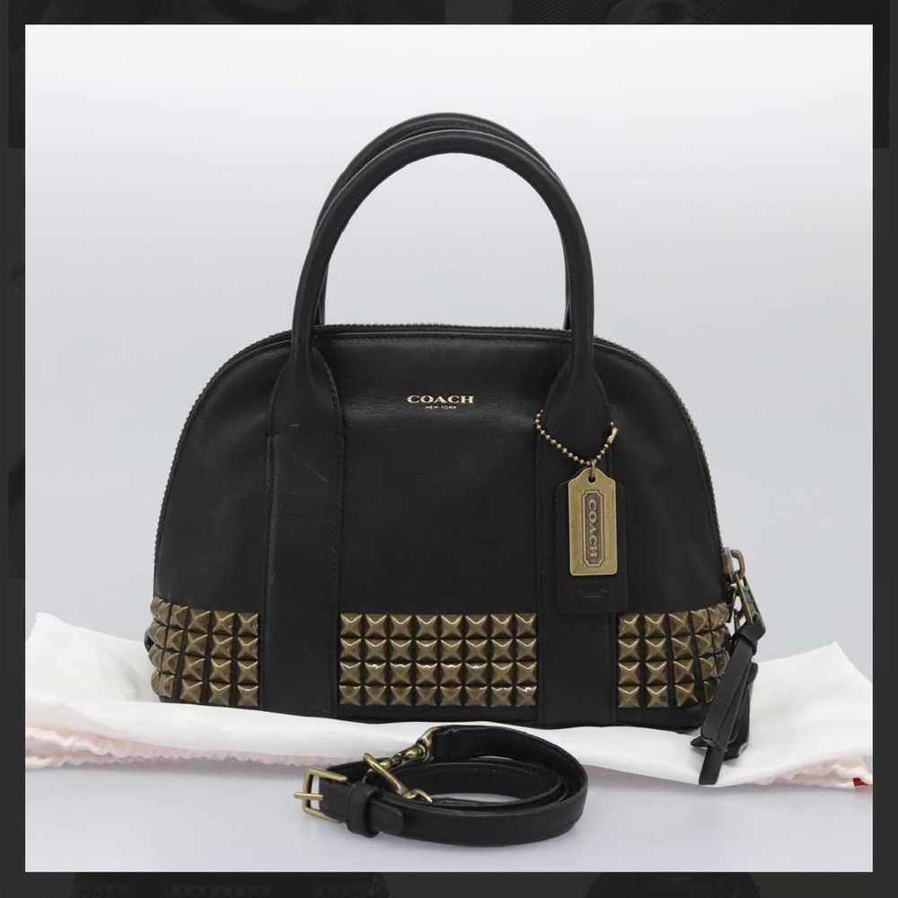 Coach Hand Bag Leather 2way Black with dust bag and strap